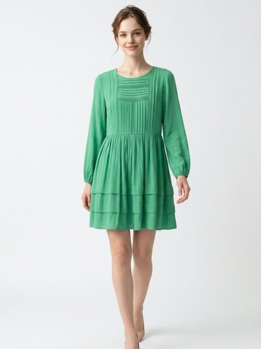 Ann Taylor Mint Green Pleated Tiered Dress Size 0